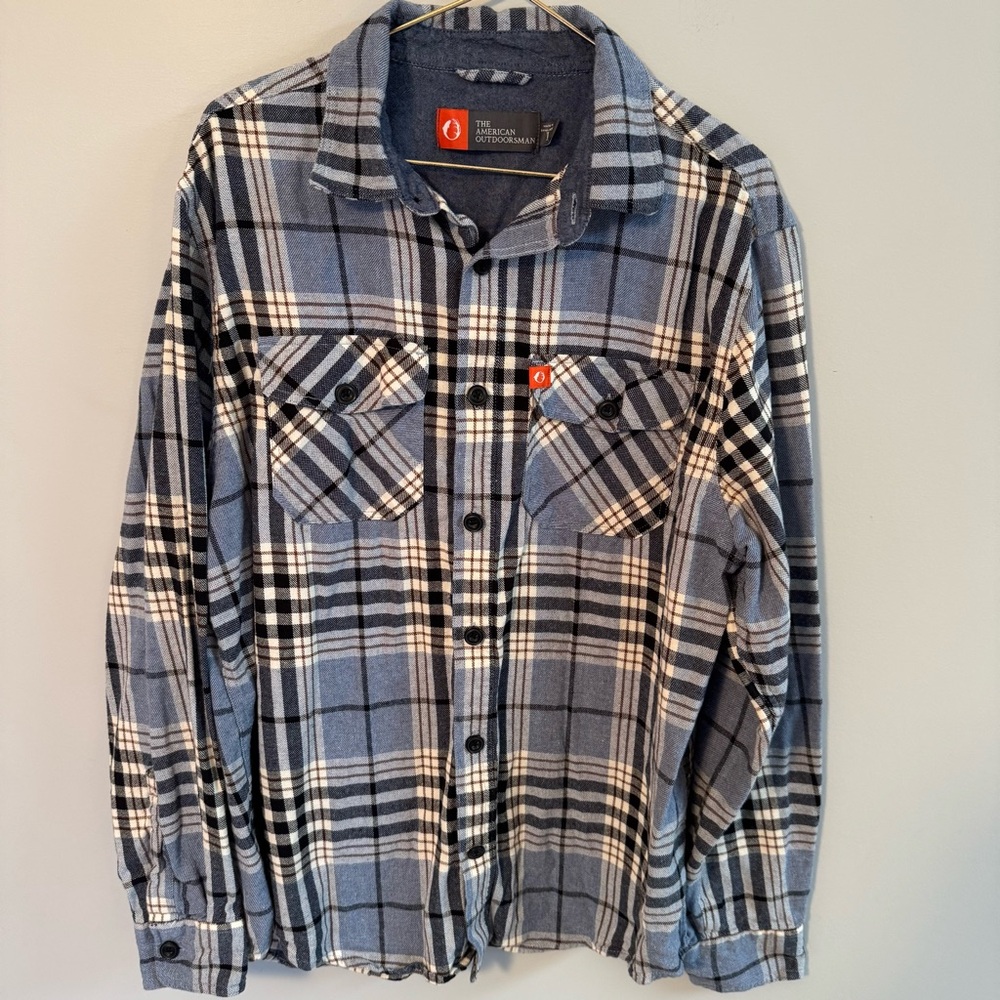 THE AMERICAN OUTDOORSMAN Men's L/S Flannel Shirt Blue/White Plaid size L